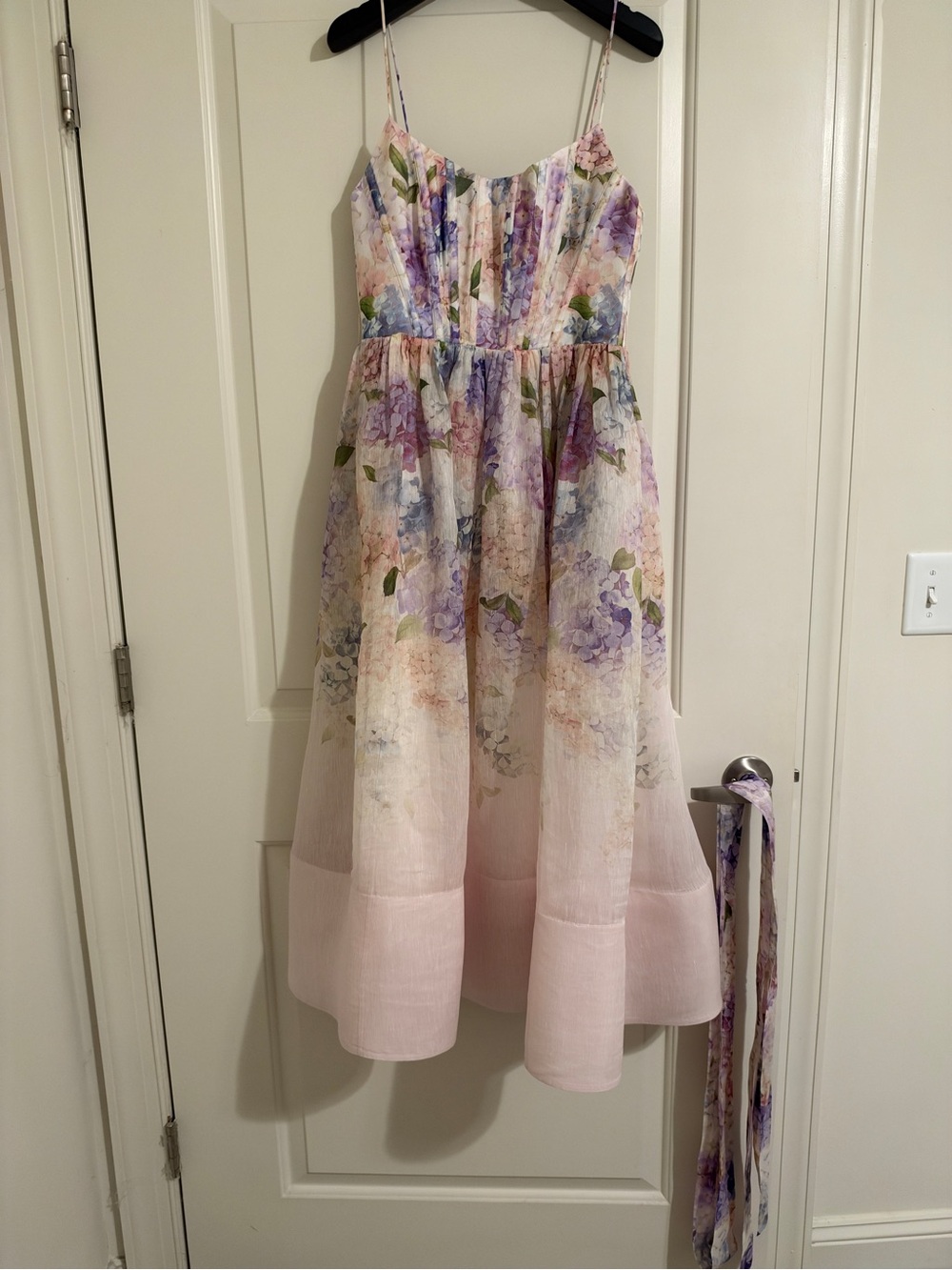 Zimmermann Pastel Floral Backless Midi Dress in Pink and Lavender linen size 2 - Picture 6 of 13